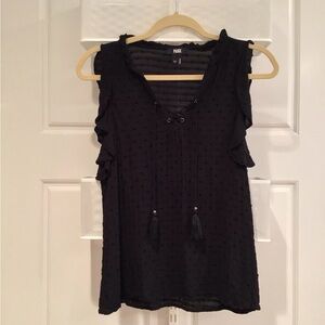 Paige black top with tie in front and soft ruffle short sleeve XS